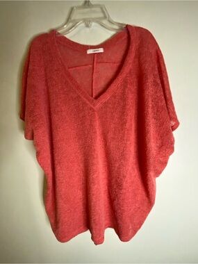 Cherish Coral V-Neck Lightweight Knit Sweater